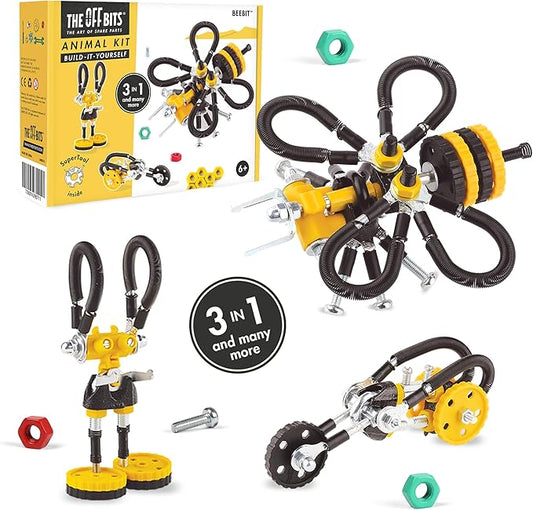 The Off Bits Erector Set: Animal Mini STEM Toys for Kids 6+, Toy Building Sets with Nuts & Bolts, STEM Building Toys Gifts for Boys and Girls (Yellow Bee)