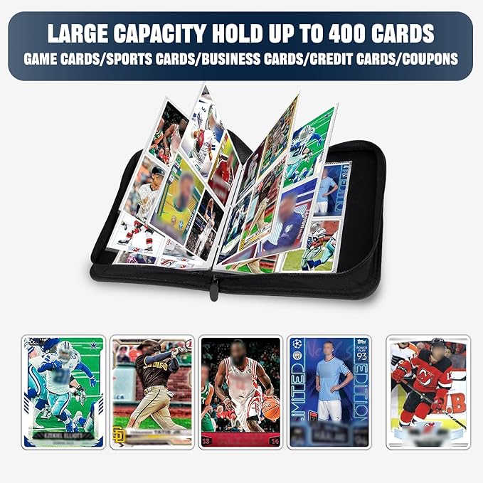 4-Pocket Baseball Card Binder - Holds 400 Cards with 50 Removable Sleeves | Sports & Trading Card Album for Collectibles