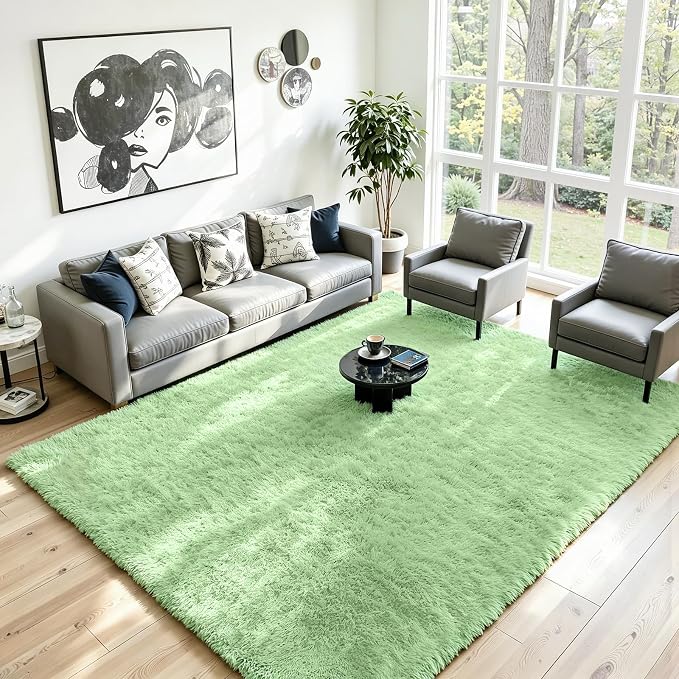 8x10 Area Rug for Living Room, Ultra Soft Fluffy Light Green Rugs for Bedroom, Non Slip Large Shag Carpet, Fuzzy Plush Nursery Rug, Thick Washable Indoor Floor Carpets for Kids Office Dorm Home Decor