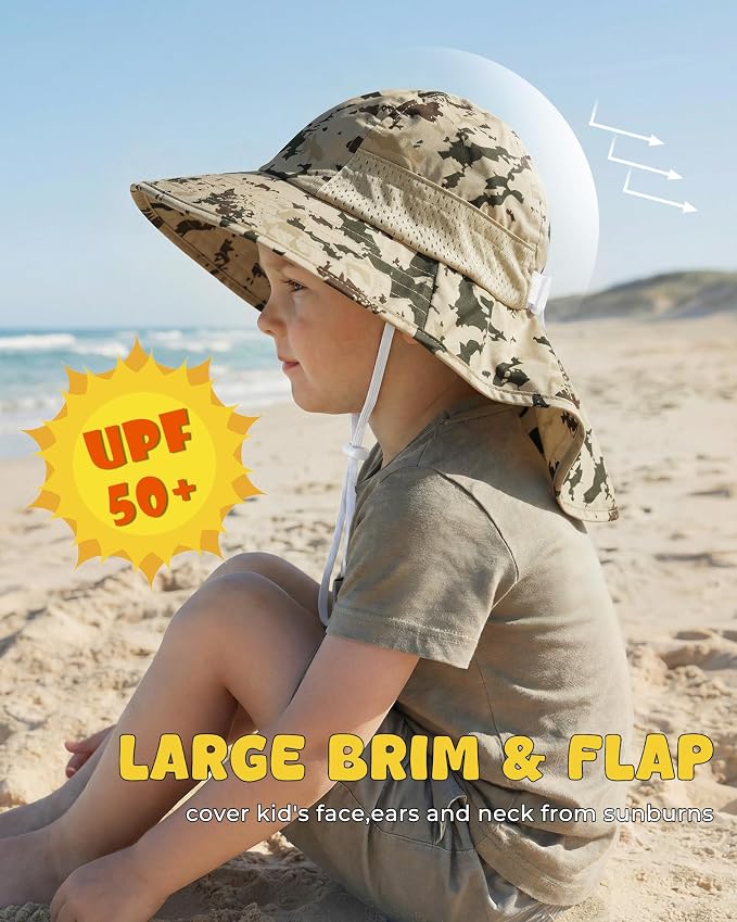 Toddler Baby Sun Hat Kids Summer Beach Essentials Adjustable Beach Hats with Bucket Wide Brim for Boys Girls Age 0-14 Years