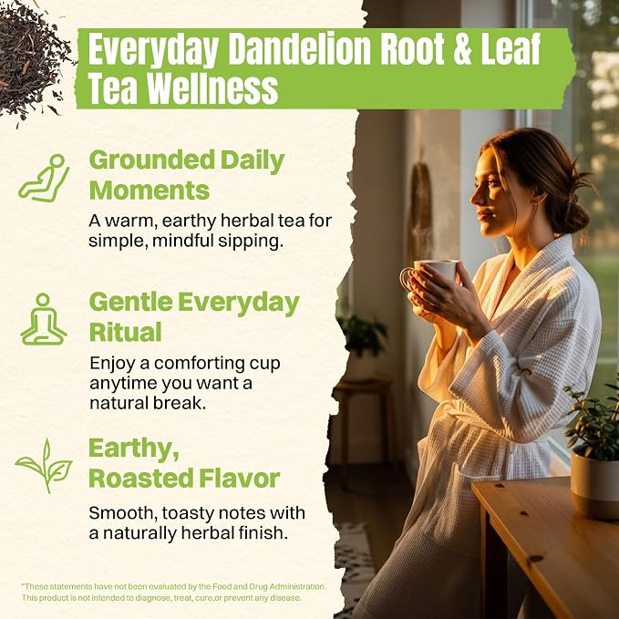 Hiihone Dandelion Root & Leaf Tea Bags 30 Count – Caffeine-Free Dandelion Herbal Tea, Supports Liver Cleanse, Detox & Digestion, Roasted Dandelion Root Tea, Natural Non-GMO