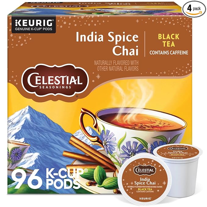 Celestial Seasonings India Spice Chai Black Tea, Single-Serve Keurig K-Cup Pods, 96 Count
