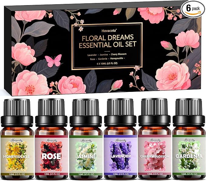 Essential Oil Set, Pure Essential Oils for Diffusers Home, Skin Care, Massage, Aromatherapy, Humidifiers, Fragrance Oil Scents Including Jasmine, Lavender, Rose, Gardenia, Cherry Blossom, Honeysuckle