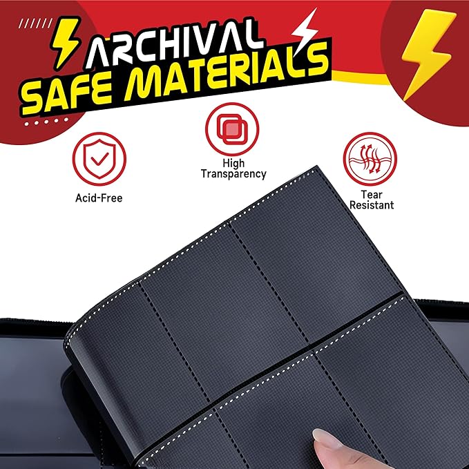 Trading Card Binder 9 Pocket,900 Pocket Card Collection Binder with 50 Removable Sleeves,PU Waterproof Top Card Book,3-Ring Zipper Collectible Trading Card Album for MTG/TCG/Card Holder Gift（Red）