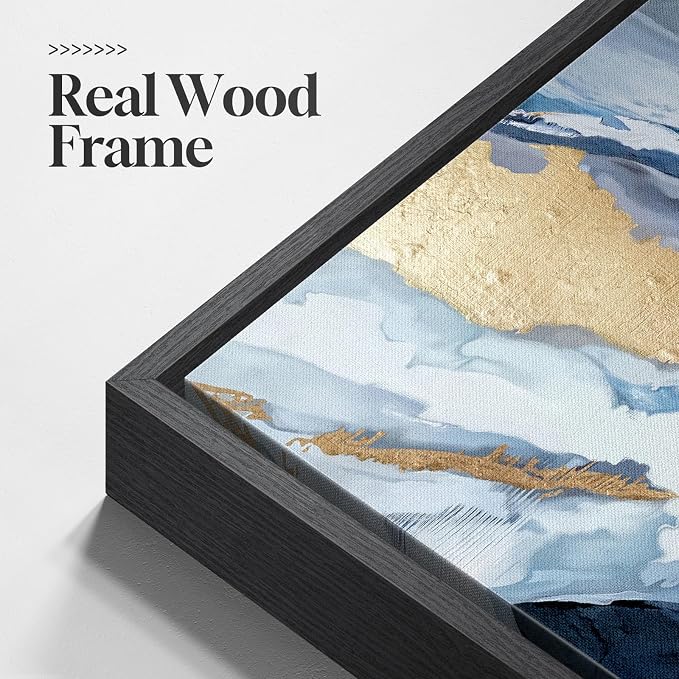 Extra Large Framed Navy Blue Abstract Wall Art for Living Room, Oversized Blue and Gold Vertical Canvas Prints Paintings Artwork for Walls, Modern Pictures Wall Decor for Bedroom Dining Room 40x60 In