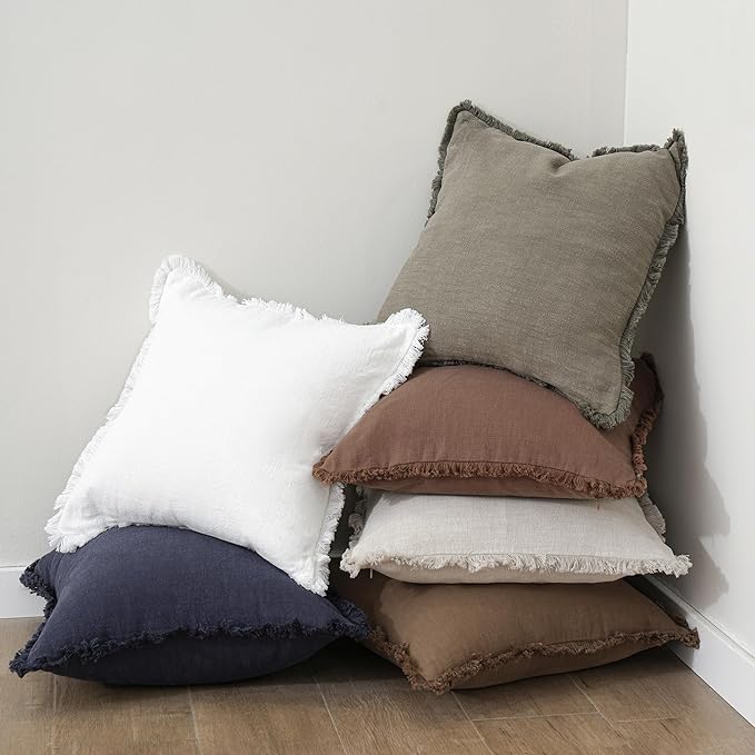 Foindtower Set of 2 Decorative Linen Fringe Throw Pillow Covers Boho Farmhouse Cushion Cover with Tassels Lumbar Accent Pillowcase for Couch Bed Sofa Living Room Home Bedroom Decor,12×24 Inch,Rust
