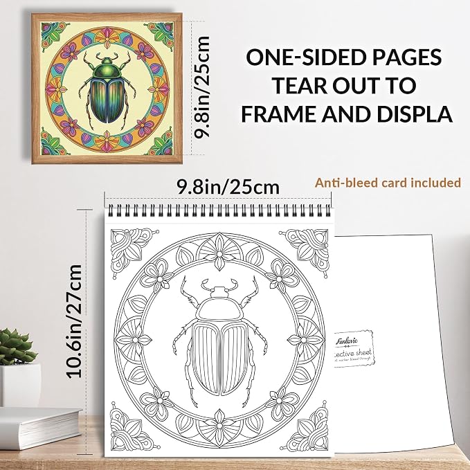 FUNLAVIE Adult Coloring Book - Mandala Coloring Books for Adults Relaxation and Teens Stress Relief, Featuring Large Print Mandalas Insect & Bloom Patterns for Women Mindfulness, Spiral Bound