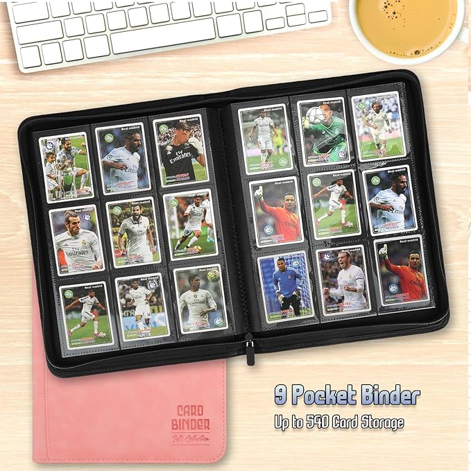 Trading Card Binder, Premium 9 Pocket Double Sided 540 Pocket PU Card Collection Binder, Collectible Trading Card Albums for MTG, TCG, Sport Card, Game Cards (Pink)