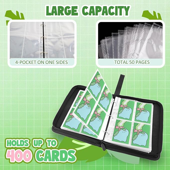 Collectible Trading Card Albums, 400 Card Holders with 50 Removable Sleeves, Portable 4 Pockets Collectible Trading Card Binder, PU Card Collection Binder for MTG, TCG, Sport Card, Game Cards