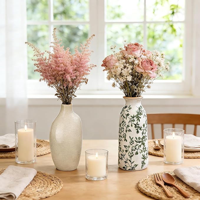 Ceramic Vase Set of 6，Flower Vases，Small Vases for Pampas Grass | Vintage Vase for Centerpieces,Home Decor,Kitchen Decor,Ceramic Vases for Chinoiserie,Shelf Decor, Table, Living Room Bedroom