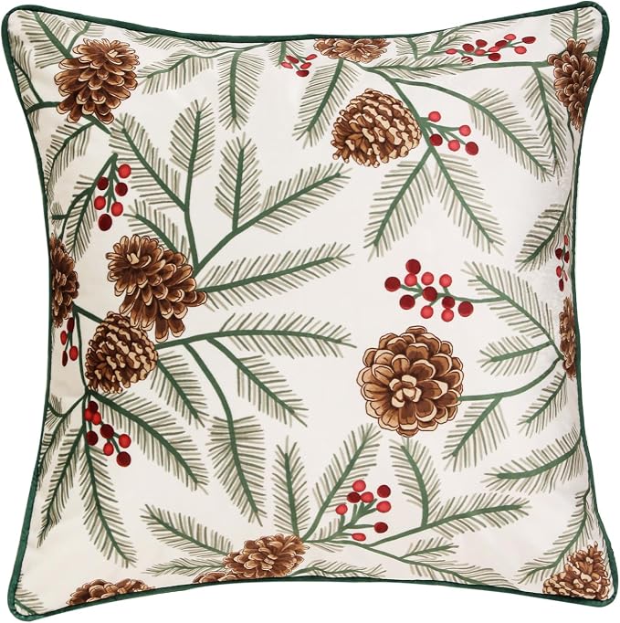 Designer Chrismas Velvet Throw Pillow Cover,18"x18"-Carol B | Vintage Square Pillow Cover,Concealed Zipper Design,Pinecones Pattern,Sofas,Bedroom,Living Room,Lounge Chairs,Decor