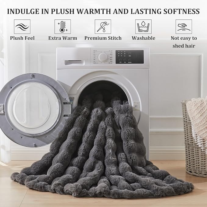 Faux Fur Throw Blanket for Couch, 1000 GSM Cozy Fuzzy Fluffy Soft Plush Thick Bubble Sherpa Blanket for Sofa Bedroom Living Room, Mothers Day Birthday Gifts for Women Home Decor