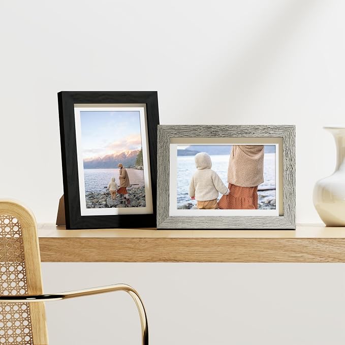 Vittanly 5x7 Picture Frames Set of 9, Wall & Tabletop, Black&Brown&Grey | Display Pictures 4x6 with Mat or 5x7 without Mat, Small Photo Frames, Engineered Wood with Shatter Resistant Plexiglass