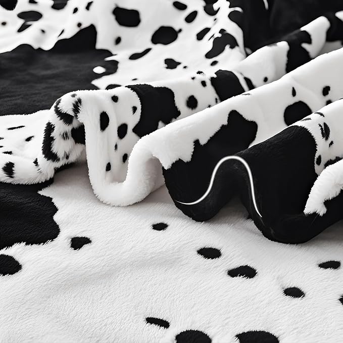Edenleaf Cow Print Blanket, Ultra Soft Cozy Throw for Couch Bed and Travel, Cow Decor Throw Blankets for All Seasons 60"x80" (Black)
