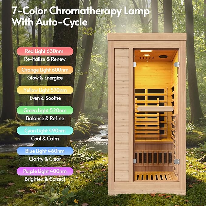 Infrared Sauna at Home 1-2 Person with 7 Color Full Spectrum, Low EMF 1745W Fast Heating Canadian Hemlock Wood Sauna, Indoor Dry Sauna with Music Speakers for Home, Gym (3Lx3.3Wx6.3H Ft)