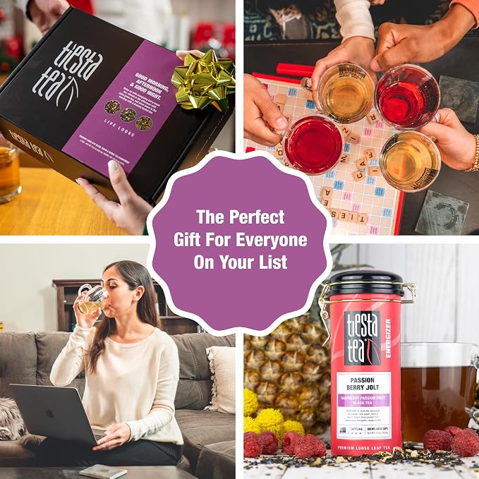 Tiesta Tea - Loose Leaf Tea Tin Gift Box, High to Non-Caffeinated Assorted Blends, 3 Tins for Hot & Iced Brews Variety Pack, Passion Berry Jolt, Fruity Paradise, & Lavender Chamomile