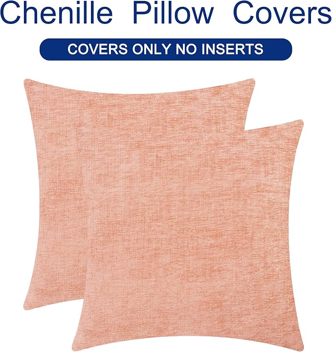 CaliTime Decorative Couch Throw Pillow Covers 24 X 24 Inches Dusty Pink | Pack of 2, Cozy Chenille Cushion Cases for Sofa Bed Living Room Farmhouse Home