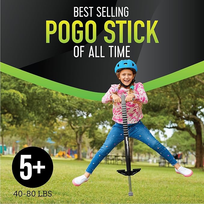 Flybar Foam Maverick Pogo Stick for Kids Ages 5+, Weights 40 to 80 Pounds by The Original Pogo Stick Company , Black/Silver
