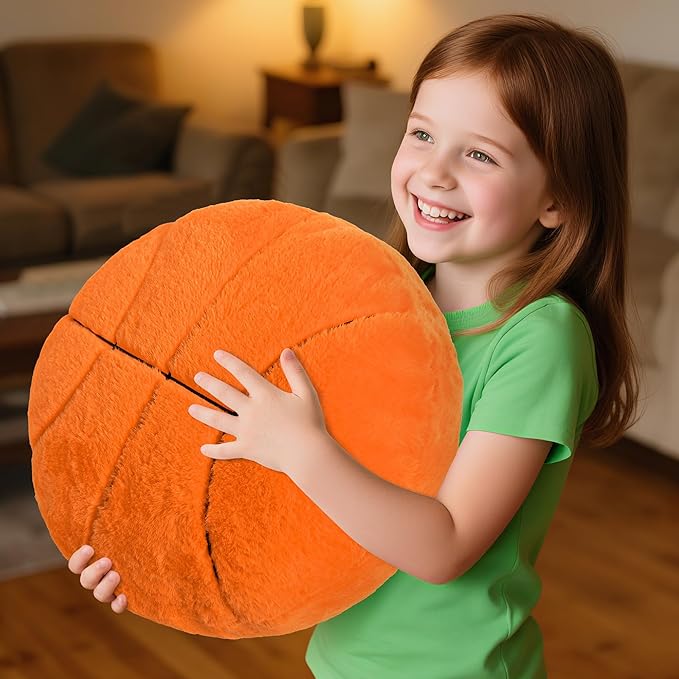 Wepop 18in Fluffy Basketball Plush Pillow, Soft Basketball Pillows, Sports Ball Plush Pillow Stuffed Toy Room Decoration and Gifts for Kids, Boys, Girls, Basketball Fans