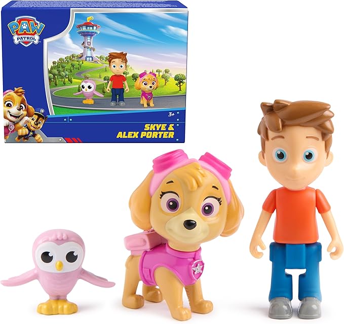 Paw Patrol Skye & Alex Porter Figure Pack with Lil Hootie Toy Figure, Kids Toys for Boys & Girls Ages 3 and Up