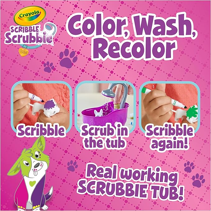 Crayola Scribble Scrubbies Glam Pack (4 Pets), Washable Pet Care Toy & Coloring Animal Craft Kit, Gift for Kids, Playset for Girls & Boys, Ages 3+