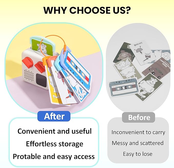 20 Pcs Reusable Plastic Card Holders for Yoto Cards with 6 Ring Loops, Portable Card Holder for Yoto Mini Player Audio Cards, Kids Travel Carrier, Yoto Accessory Organizer Storage Set