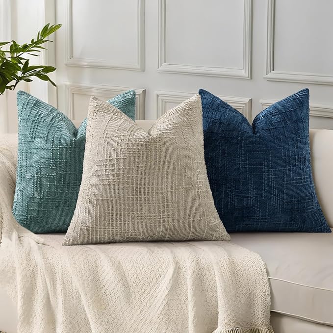 decorUhome Textured Chenille Throw Pillow Covers 20x20 Set of 2 Light Brown | Fall Modern Farmhouse Soft Cozy Slubby Couch Pillow Cases Boho Decorative Pillow Cases for Bed Sofa Living Room Home Decor
