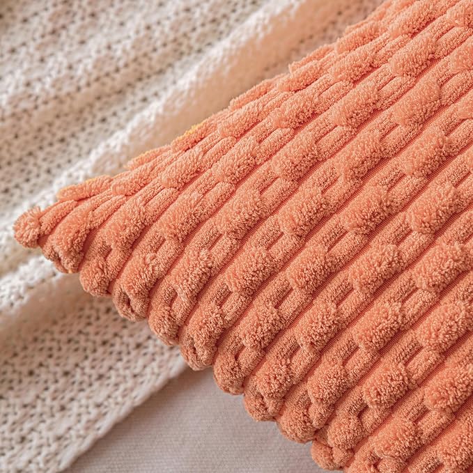 MIULEE Decorative Throw Pillow Covers 20x20 Coral Red Textured Corduroy | Pack of 2 Striped Pillow Covers Modern Farmhouse Home Decor for Couch Bed Sofa Living Room