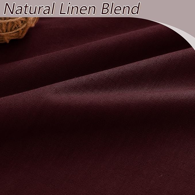 Guken Burgundy 100% Blackout Linen Curtains 102 Inch Length 2 Panels Set for Living Room Bedroom Back Tab Thermal Insulated Black Out Drapes Room Darkening Farmhouse Style for Bedroom Window Curtains