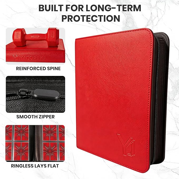 Toploader Binder 4 Pocket, Holds 128 Toploaders, Double-Sided Card Storage Binder for 3" x 4" Rigid Cards, PU Leather Album for Trading Cards & Sports Cards(red)