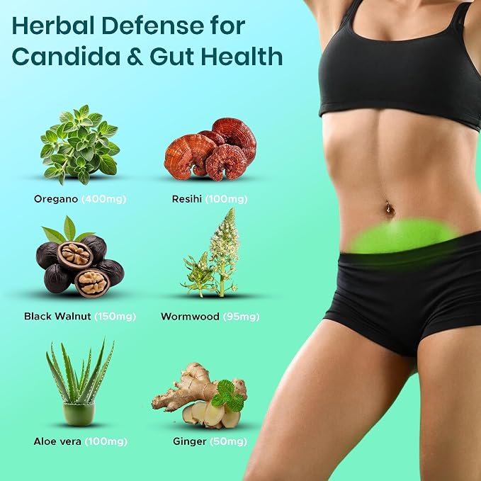 Candiclear Detox Pro+ | Pack of 2 | Feminine Gut & Flora Harmony Support |Oregano, Black Walnut & More | Third-Party Tested, cGMP Facility, Vegan, Non-GMO, Gluten-Free | 60+60 Caps