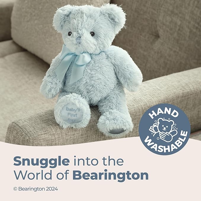Bearington Baby's First Teddy Bear Plush, Blue, 12 Inch Blue Stuffed Animal - Teddy Bear Stuffed Animal