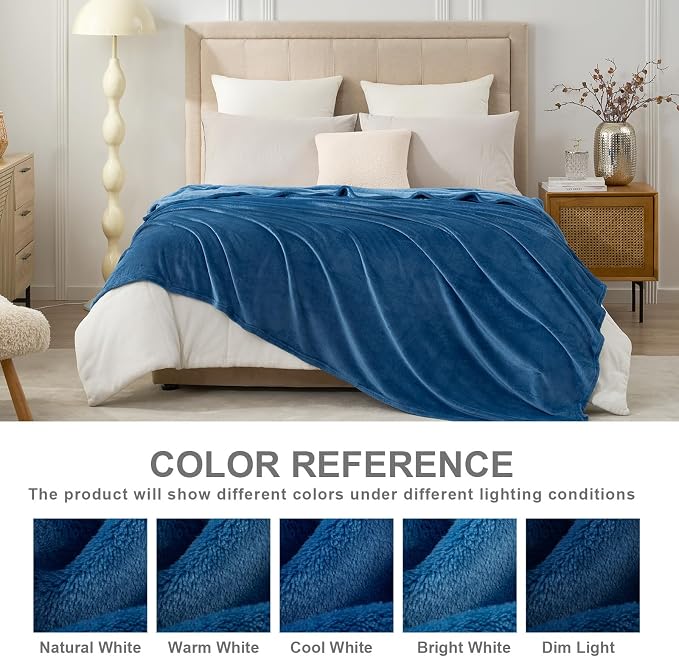 Hansleep King Mineral Blue Fleece Blanket, Soft Flannel Bed Blanket | Fuzzy Cozy Blanket 90x108 Inches, Multi-use for Bed, Sofa, Couch, Travel, Camping, All Season Warm Lightweight Cover