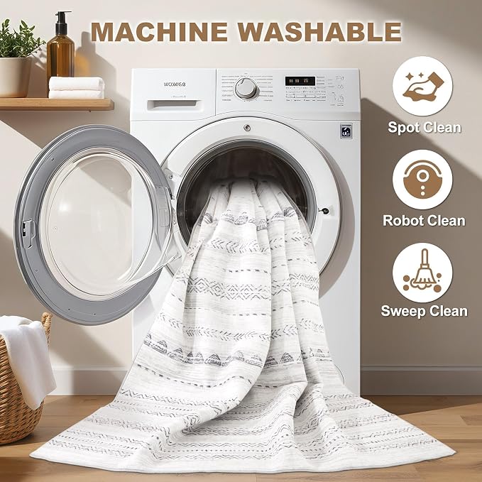 Nakagishi Boho 3x5 Area Rug Living Room Rugs Machine Washable Gray | Soft Underfoot, Stain Resistant, Carpet for Bedroom/Kitchen/Entryway/Hallway, Bathroom Pet & Kid Friendly Moroccan Farmhouse