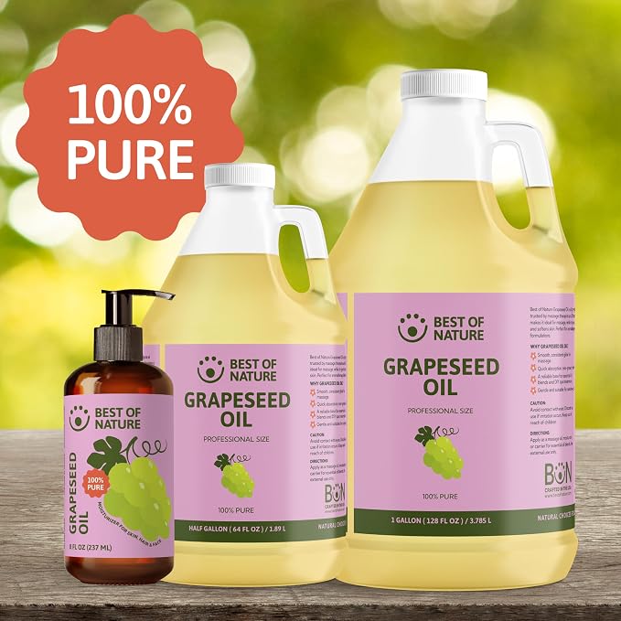 Best of Nature 100% Pure Grapeseed Oil - Unscented, Lightweight, Non-Greasy Moisturizer for Hair, Skin, Face & Aromatherapy, Carrier Oil for Essential Oils, Half Gallon (64 fl oz)