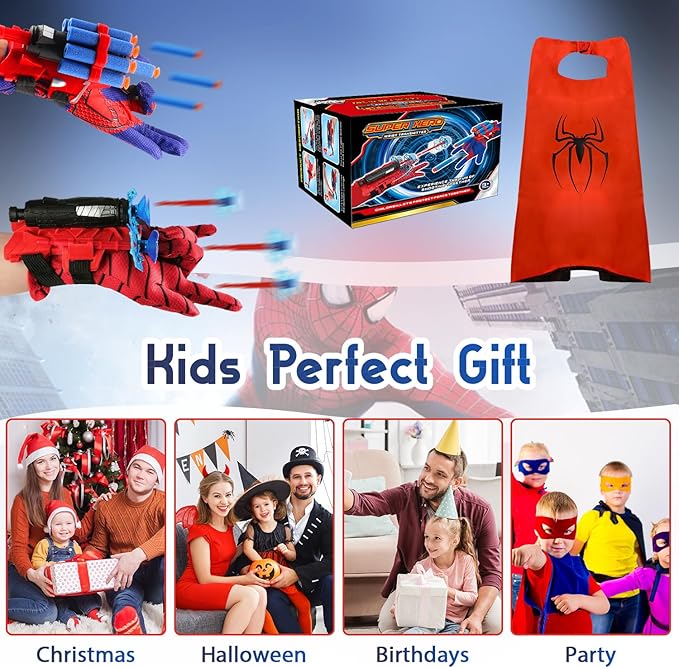 DRAVF Spider Web Shooter Toy for Men and Kids, Super Spider Webs Shooters Hero with Wrist Toys Set Cool Stuff Funny for Christmas Halloween Birthday Gifts (Blue)