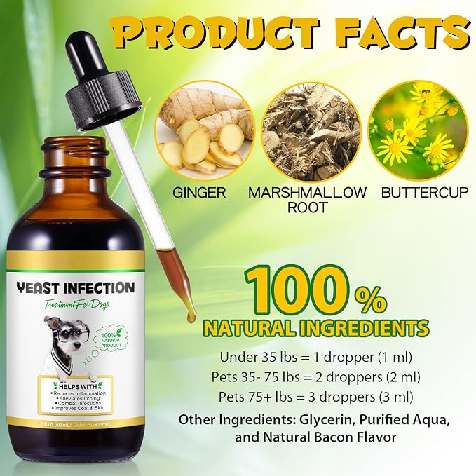 VOSIFSDIY Yeast Infection Treatment for Dogs, Natural Dog Yeast Infection Treatment Supports Itch Relief, Ear Infection, Allergy Relief, Pet Supplies Dog Herbal Supplement, Bacon Flavor-2PCS