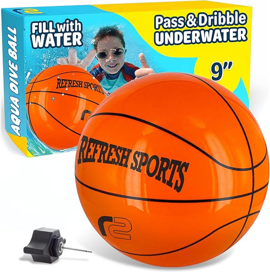 Aqua Dive Pool Ball Basketball - Best Underwater Pool Toys For Kids & Teens - Fun Summer Water Toys & Beach Games for Boys & Girls - Watermelon Toy Gifts for Kids - Boy Gift for 8 9 10 11 12+ Year Old