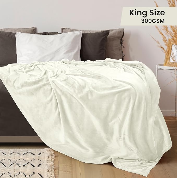 Utopia Bedding Ultra Soft Fleece Bed Blanket King Size Ivory (90x102 Inch) | Microfiber Plush Warm Lightweight Breathable Cozy Blanket Anti-Static, All Season Use, Gift for Women and Men