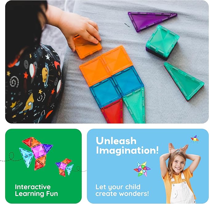 PicassoTiles 80pc Mini Travel Size Magnetic Tiles Building Blocks Construction Build STEM Learning On The Go Vacation Toy Set Birthday Gifting Classroom Magnet Tile Kit Educational Ages 3 and up PTM80