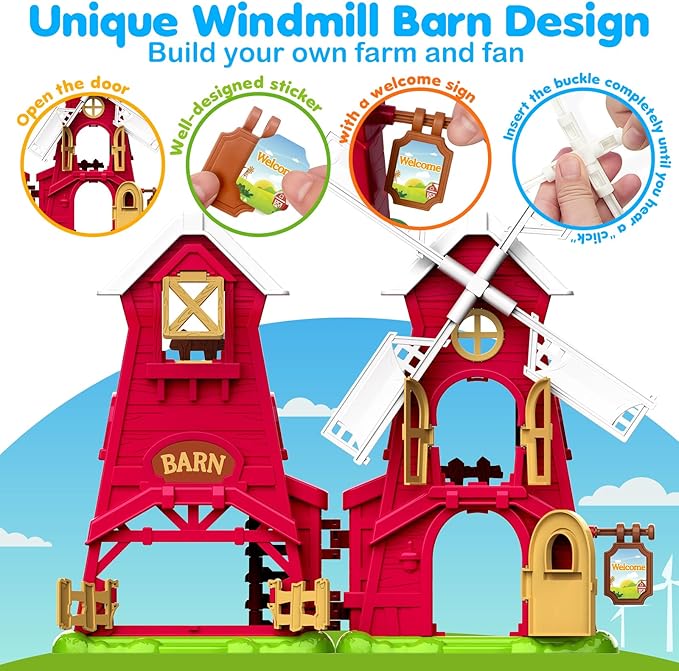 Farm Animals Barn Toys for 1 2 3 Year Old, Montessori Learning Toy for Toddlers, Farm Playset with Animal Figures and Accessories, Christmas Birthday Gift for Boys Girls Baby 12-18 Months