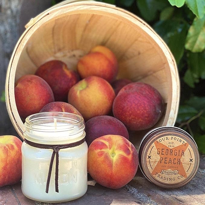 Fresh Georgia Peach Scented Candle with Jar - Soy Candle - Aromatherapy Candle - Great for Birthday, Wedding, Grandma, Mom, Women, Teacher Gifts, and Gift Baskets, Apartment Decor (8 Oz)