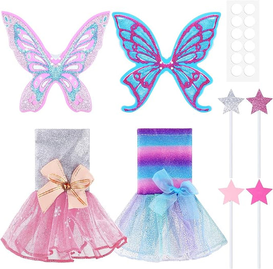 Meooeck 6 Pieces Christmas Accessories Set Including 2 Holiday Clothes Outfit, and 4 Novelty Toy Accessories for Kid(Fairy)