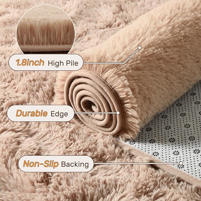 5x7 Living Room Rugs Fluffy Neutral Beige Area Rug，Modern Plush Non-Slip Soft Bedroom Shag Carpet for Book Room Office,Coffee Stain Resistant