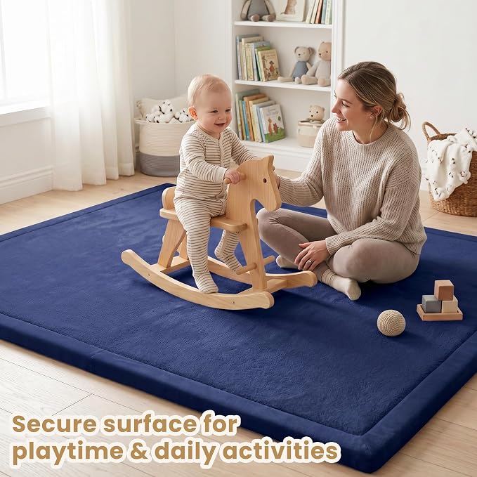 ACOMOPACK Baby Play Mat for Floor 1.3" Thick Memory Foam Play Mat 79"×118" Tummy Time Crawling with Non-slip Bottom for Living Room,Nursery,Soft Velvet Playpen Mats for Kids,Infants（Royal Blue）