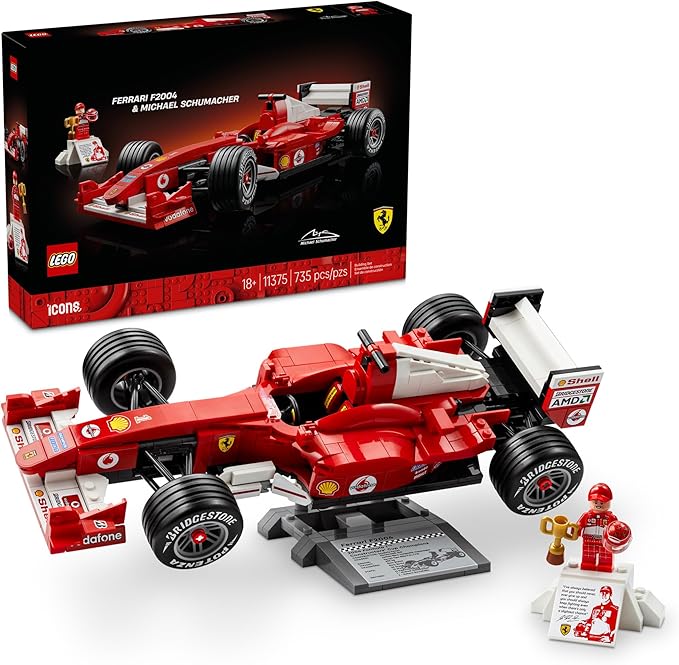 LEGO Icons Ferrari F2004 & Michael Schumacher Building Set for Adults, Ages 18+ - Ferrari F1 Bedroom, Home Office, Desk Decor - Gift Ideas for Men, Women & Fans - 11375