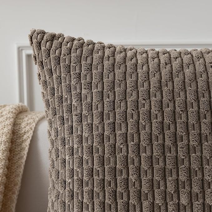 Kevin Textile Soft Corduroy 14"x20" Lumbar Pillow Cover 1 Pack, Light Brown | Boho Stripe Plush Corduroy Decorative Oblong Cushion Cover Modern Farmhouse Home Decor for Sofa Couch Bed Chair