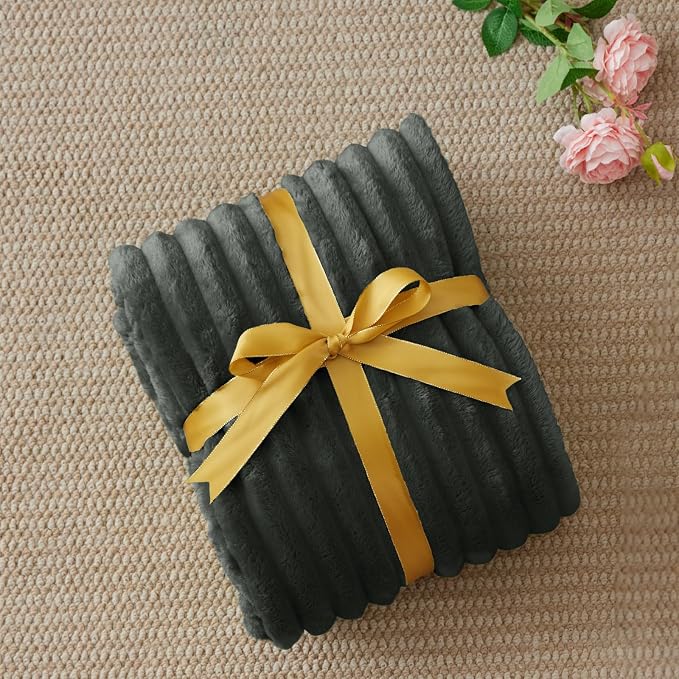 BEDELITE Ribbed Twin Blanket for Couch & Bed, Charcoal Grey, 60"x80" | Ultra-Soft Plush Fleece, Cozy, Warm Yet Lightweight, Ribbed Texture, Home Decor, Machine Washable, Giftable, All-Season Use