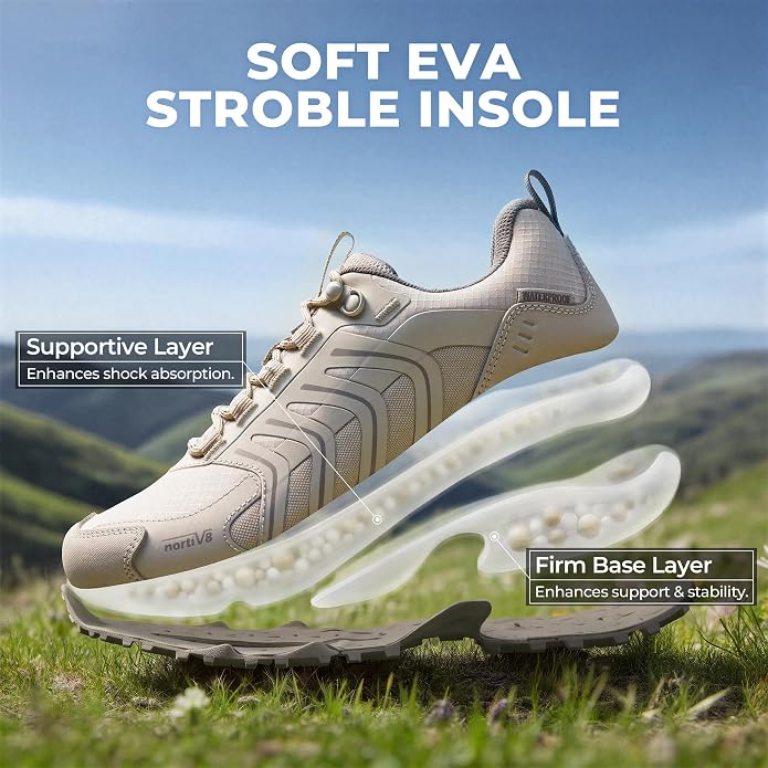 NORTIV 8 Women's Waterproof Hiking Shoes Lightweight Travel for Walking All Day Comfort Non-Slip Outdoor Trekking Camping Climbing Fashion Sneakers Armadillo FieldLite