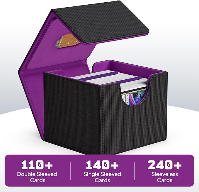 ZLCA MTG Commander Deck Box, Card Deck Box for Trading Card, Holds 110+ Double Sleeved Cards Fits for TCG CCG Magic Cards with 2 Dividers (Black & Purple)